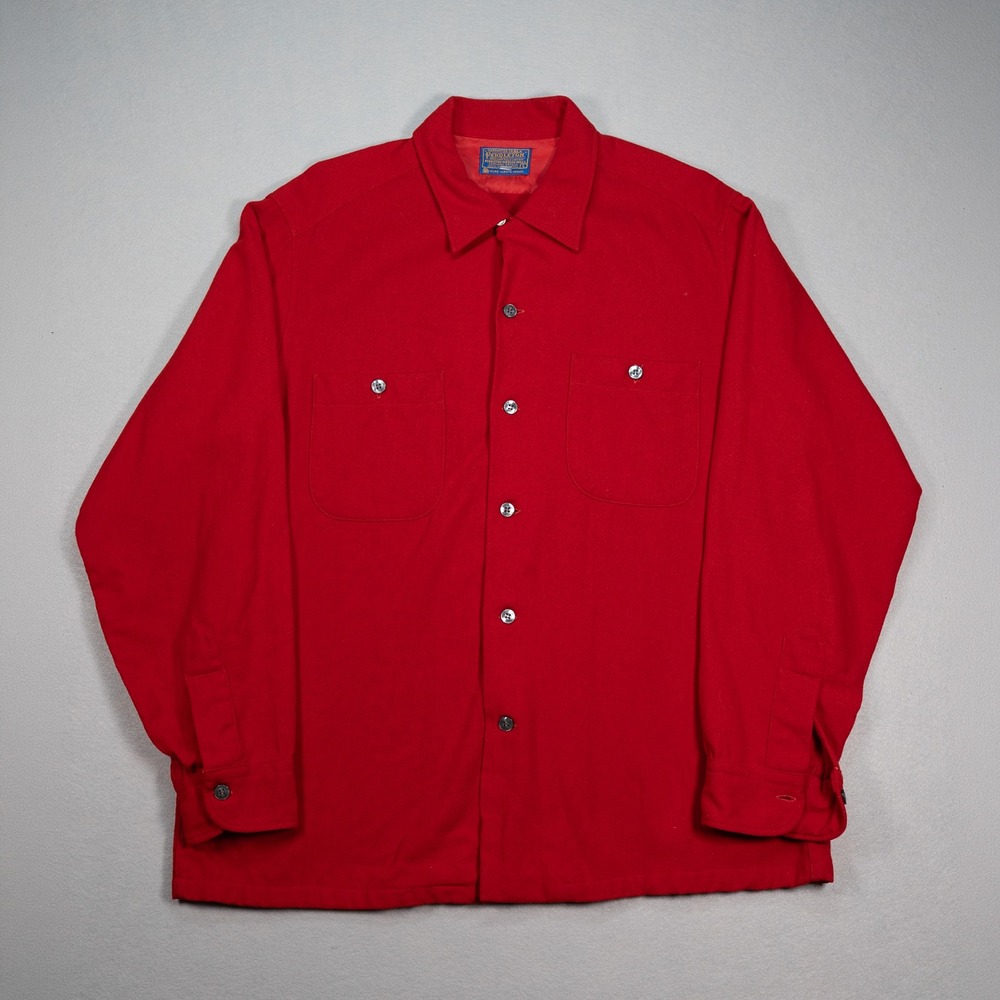 Vintage Pendleton Virgin Wool Shirt Jacket Mens Large Red USA CPO Board Shirt